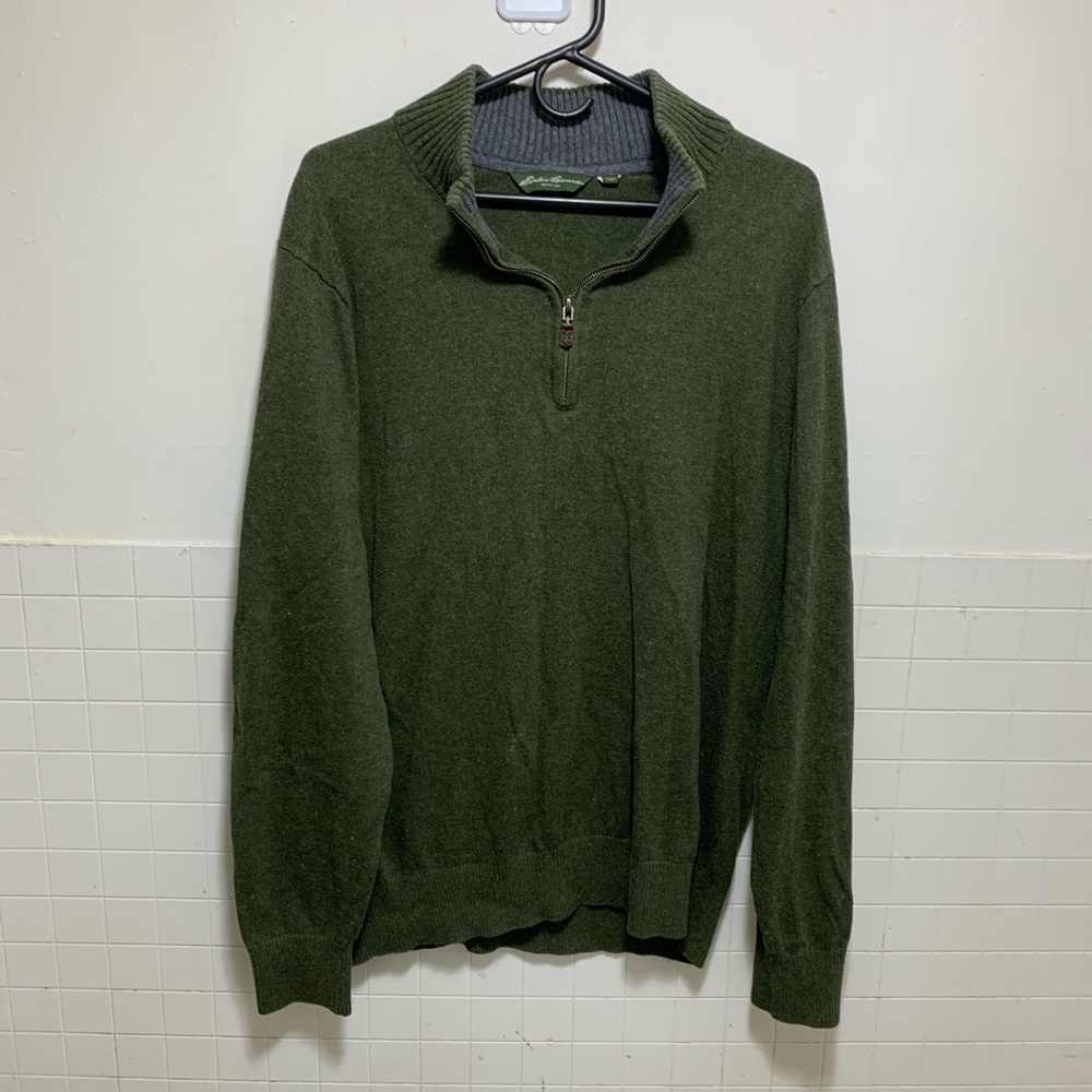 Eddie Bauer Men's Olive Zip-Up Sweater